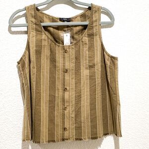 NWT DREW Tonal Striped Fringe Button Top